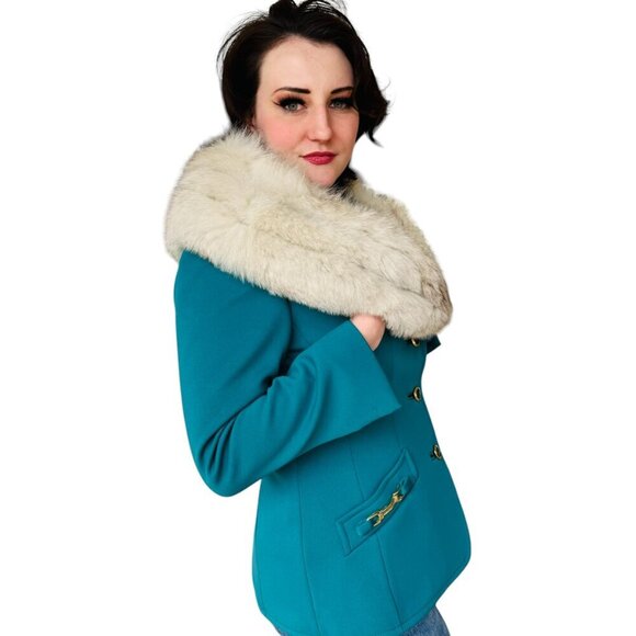 Lilli Ann Vintage Teal Jacket with fox fur collar SZM_6 - Picture 3 of 11